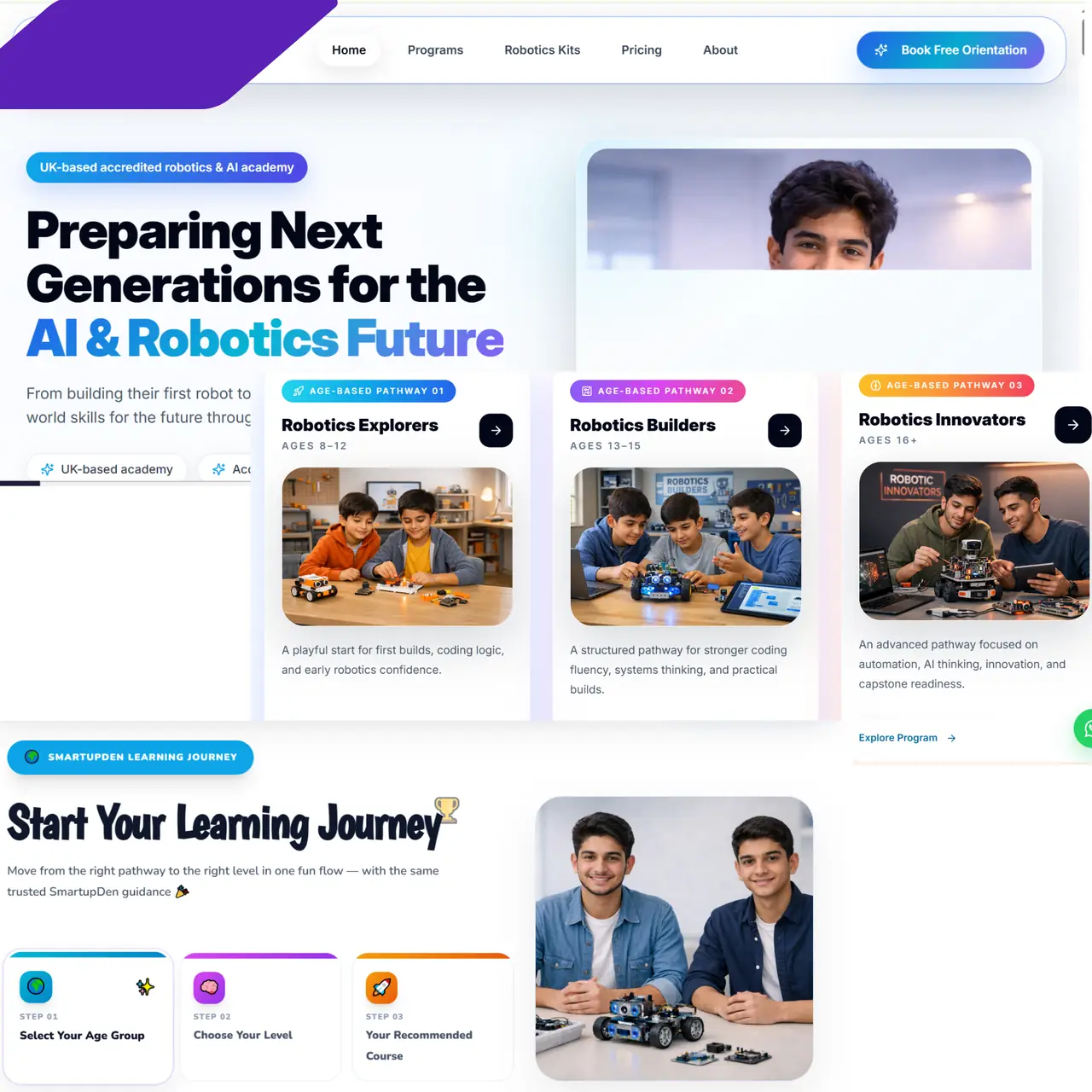 SmartupDen robotics and AI academy homepage
