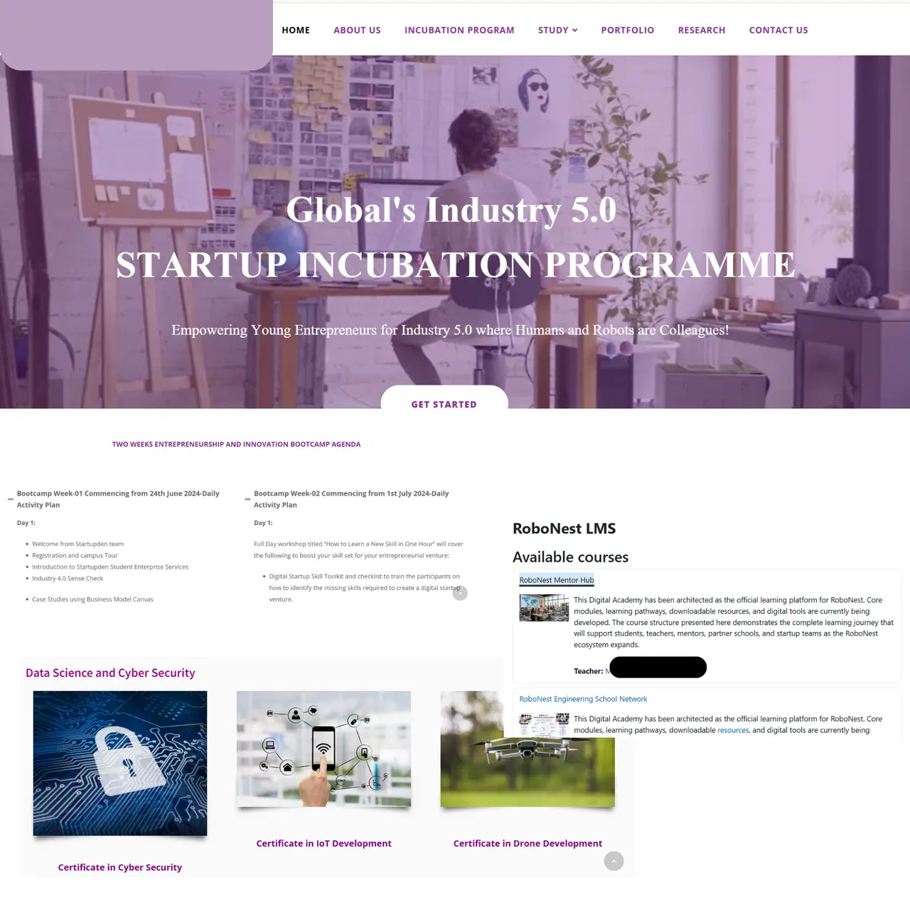 Startupden incubation programme homepage